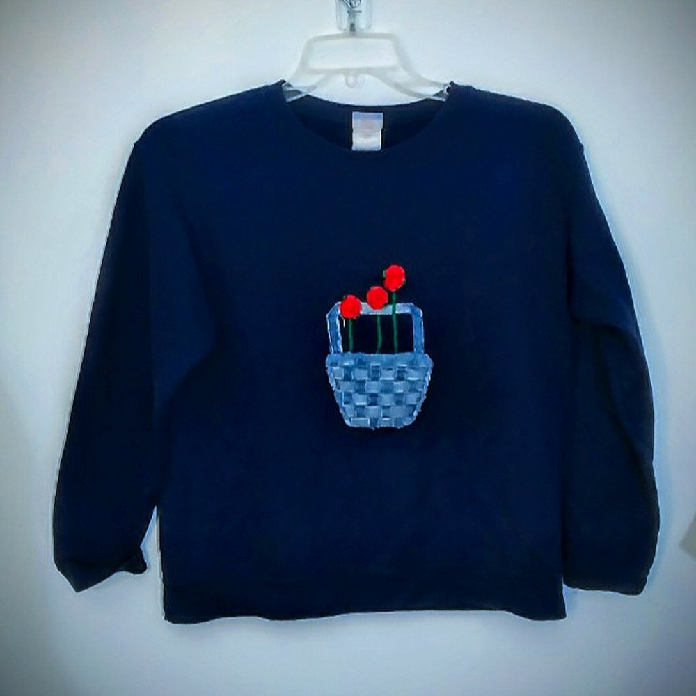 Sweatshirt Embroidered Denim N Flowers Oversized Vintage Hanes Small-mediun